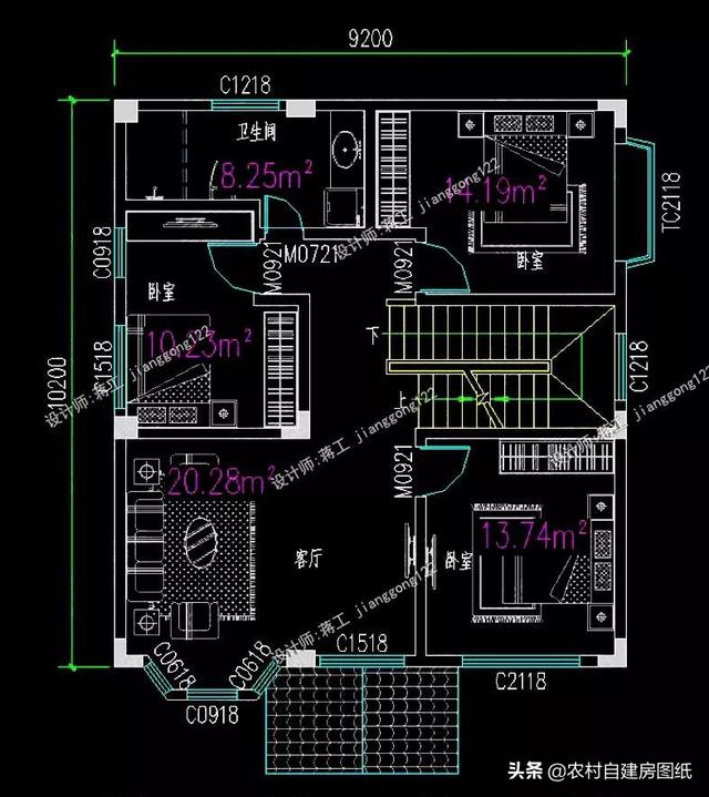 12款三層農(nóng)村別墅設(shè)計(jì)圖，主題造價(jià)20萬(wàn)，占地100平方米左右