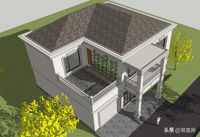 二層簡歐風格別墅設(shè)計圖，4室2廳1廚2衛(wèi)1車庫1儲物1棋牌2露臺