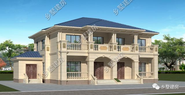 農(nóng)村兩層兄弟雙拼自建別墅設計圖，帶旋轉(zhuǎn)樓梯，看起來氣派豪華