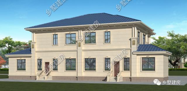 農(nóng)村兩層兄弟雙拼自建別墅設計圖，帶旋轉(zhuǎn)樓梯，看起來氣派豪華