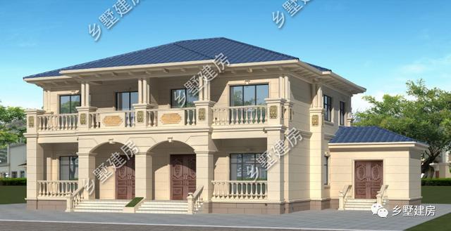 農(nóng)村兩層兄弟雙拼自建別墅設計圖，帶旋轉(zhuǎn)樓梯，看起來氣派豪華