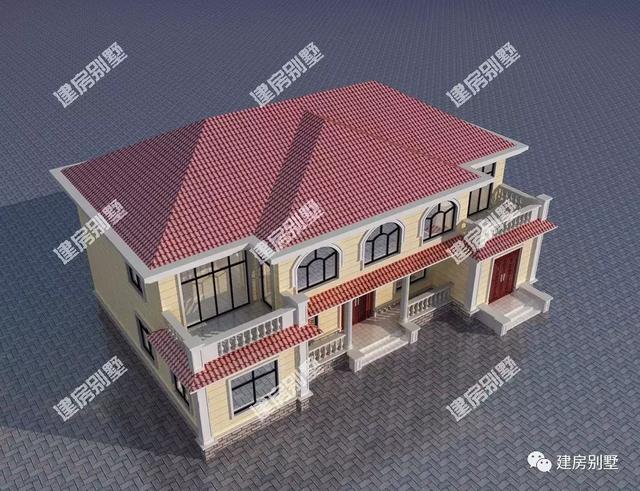 2棟兩層自建房設計圖，第一棟配單獨的大堂屋，第二棟帶車庫