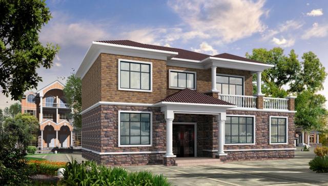 二層農(nóng)村自建房設計圖，較清新時尚和簡約大氣，兩種外觀配色方案可選