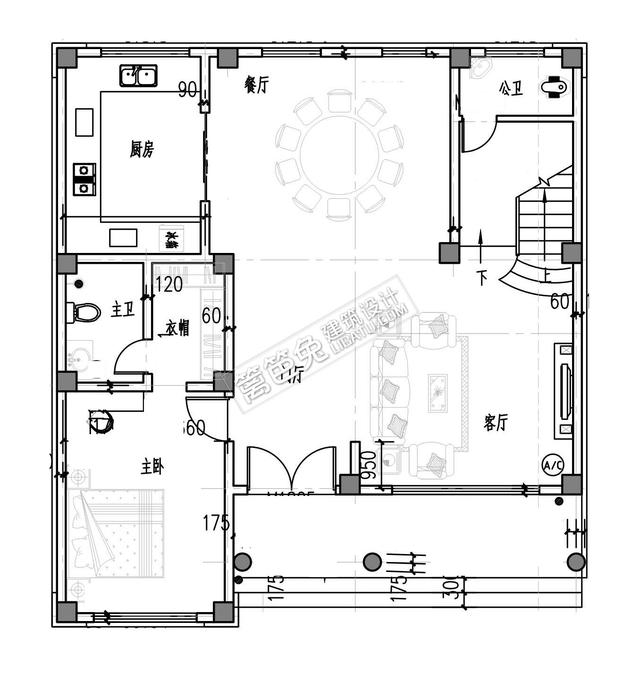 占地只有100平米的四層別墅設(shè)計(jì)圖，每層都有公衛(wèi)和套房以及大陽(yáng)臺(tái)
