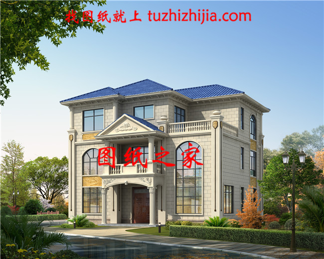 農(nóng)村歐式三層帶露臺(tái)自建別墅，乳白色的真石漆外觀