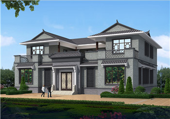 農(nóng)村兩層新中式仿古四合院別墅戶型圖，小型占地不到200平