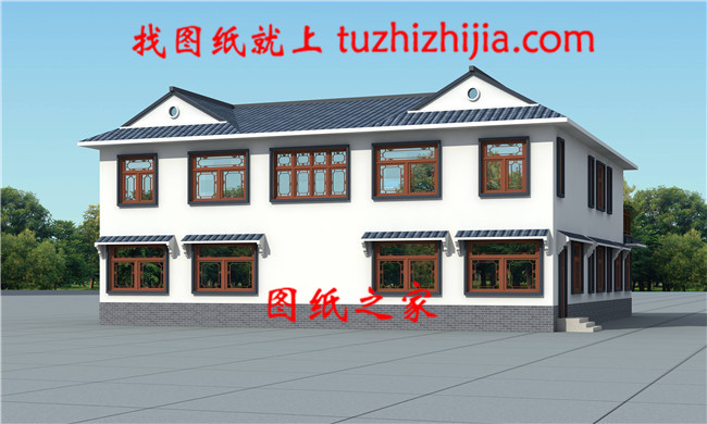 型中式二層四合院別墅設(shè)計圖，左右對稱設(shè)計