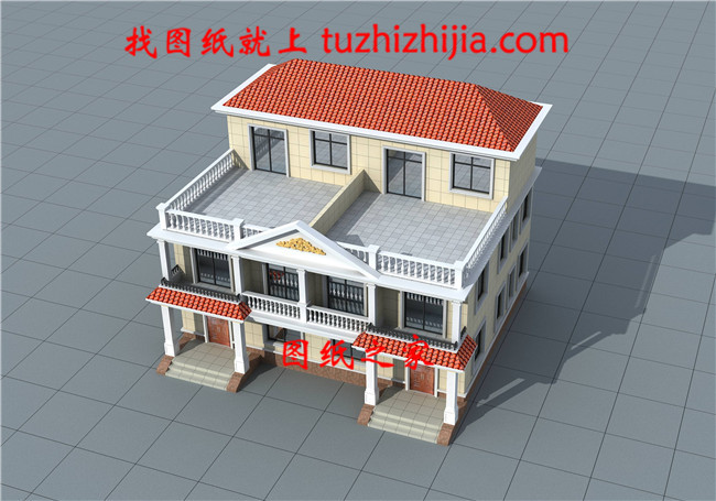 農(nóng)村三層兄弟雙拼別墅設(shè)計圖效果圖，14X12米