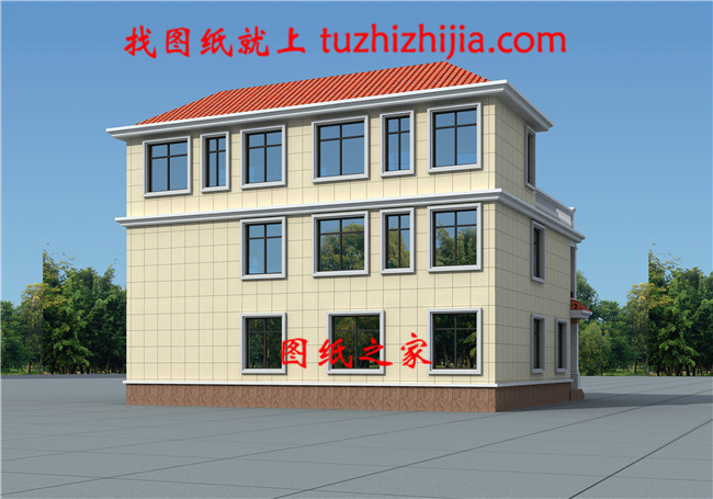 農(nóng)村三層兄弟雙拼別墅設(shè)計圖效果圖，14X12米