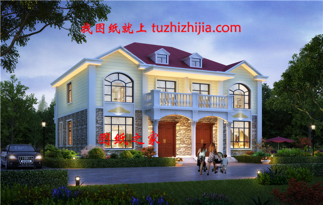 鄉(xiāng)村二層小面積雙拼房屋住宅設(shè)計(jì)圖，造價(jià)低，面積小