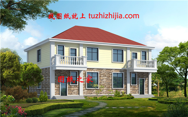 鄉(xiāng)村二層小面積雙拼房屋住宅設(shè)計(jì)圖，造價(jià)低，面積小