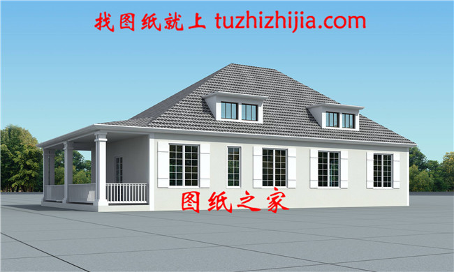 現(xiàn)代田園風(fēng)格一層農(nóng)村別墅設(shè)計圖效果圖，帶閣樓設(shè)計