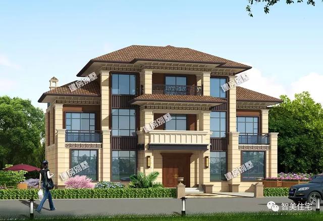 幾棟中式風(fēng)格別墅效果圖片，平頂、帶院子的都有，含方案圖