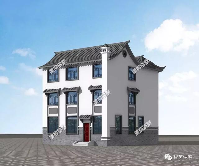 幾棟中式風(fēng)格別墅效果圖片，平頂、帶院子的都有，含方案圖