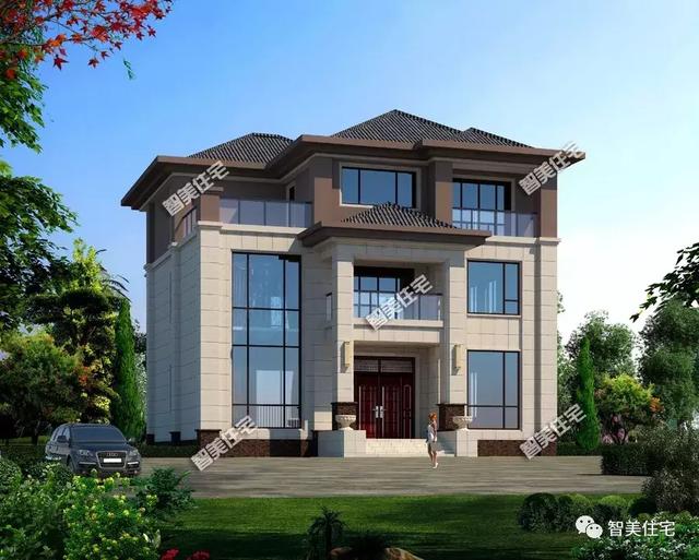 幾棟中式風(fēng)格別墅效果圖片，平頂、帶院子的都有，含方案圖