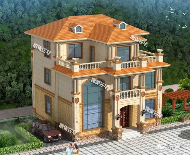 旋轉(zhuǎn)樓梯的復(fù)式二層半歐式別墅圖，父母喜歡的不行