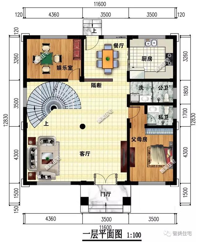 旋轉(zhuǎn)樓梯的復(fù)式二層半歐式別墅圖，父母喜歡的不行