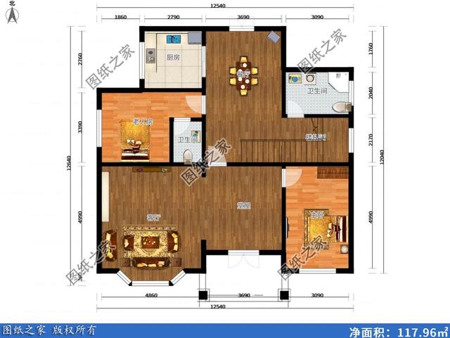 20萬建二層復式小洋樓，附彩色平面圖，農村建房真超值
