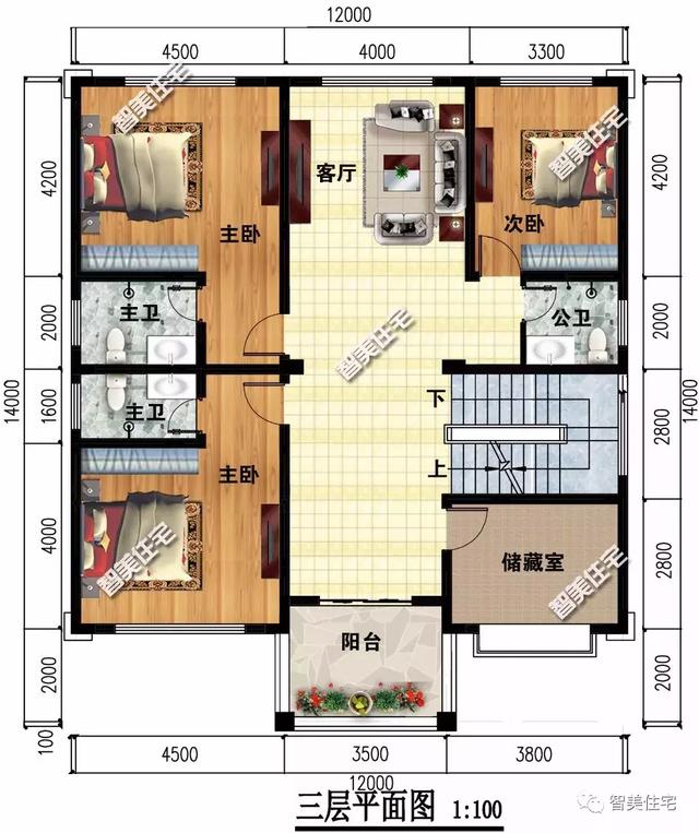 四層平屋頂設(shè)計(jì)的自建房圖，喜歡平屋頂?shù)挠懈Ａ? src="/uploads/allimg/190806/114200BM-4.jpg" img_width="950" img_height="1123" inline="0" style="-webkit-tap-highlight-color: transparent; box-sizing: border-box; border-style: none; max-width: 100%; display: block; margin: 10px auto;" />
<p class="pgc-img-caption" style="-webkit-tap-highlight-color: transparent; box-sizing: border-box; margin: 0px; padding: 0px; text-align: center; font-size: 12px; color: rgb(119, 119, 119); line-height: 16px;"> </p>
</div>
<p class="ql-align-justify" style="-webkit-tap-highlight-color: transparent; box-sizing: border-box; margin: 16px 0px; padding: 0px; color: rgb(34, 34, 34); font-family: "PingFang SC", "Hiragino Sans GB", "Microsoft YaHei", "WenQuanYi Micro Hei", "Helvetica Neue", Arial, sans-serif; font-size: 16px;"> </p>
<p class="ql-align-justify" style="-webkit-tap-highlight-color: transparent; box-sizing: border-box; margin: 16px 0px; padding: 0px; color: rgb(34, 34, 34); font-family: "PingFang SC", "Hiragino Sans GB", "Microsoft YaHei", "WenQuanYi Micro Hei", "Helvetica Neue", Arial, sans-serif; font-size: 16px;">三層平面圖：兩間帶獨(dú)衛(wèi)的臥室，一間備用的次臥室，室內(nèi)活動(dòng)空間大，并配有帶飄窗的儲(chǔ)物間一個(gè)，室外設(shè)生活陽臺(tái)。</p>
<div   id="h3vnvl5"   class="pgc-img" style="-webkit-tap-highlight-color: transparent; box-sizing: border-box; margin: 0px; padding: 0px; color: rgb(34, 34, 34); font-family: "PingFang SC", "Hiragino Sans GB", "Microsoft YaHei", "WenQuanYi Micro Hei", "Helvetica Neue", Arial, sans-serif; font-size: 16px;"><img alt=
