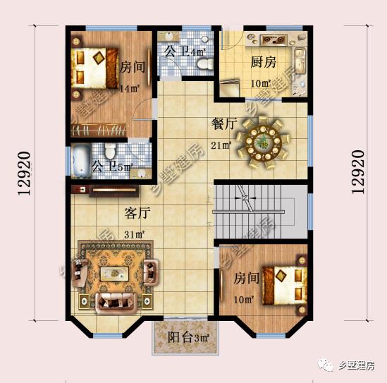 鄉(xiāng)下簡歐3層別墅帶車庫戶型，農(nóng)村清爽干凈的別墅方案