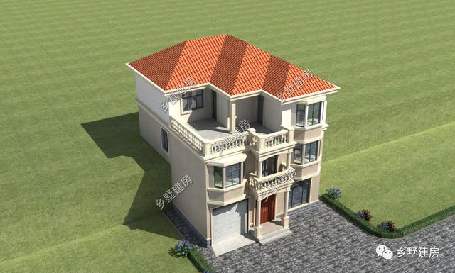 鄉(xiāng)下簡歐3層別墅帶車庫戶型，農(nóng)村清爽干凈的別墅方案