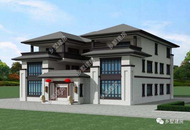 超氣派的三層中式四合院別墅圖，建一棟成村里第一