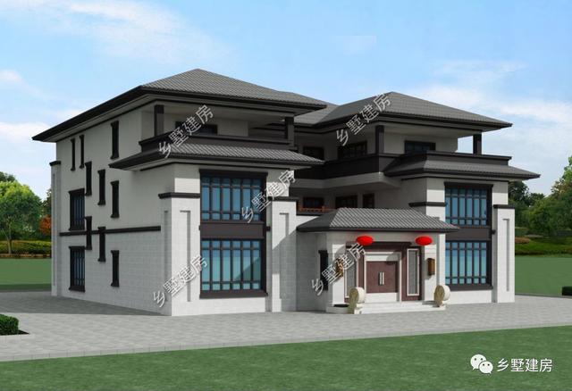 超氣派的三層中式四合院別墅圖，建一棟成村里第一