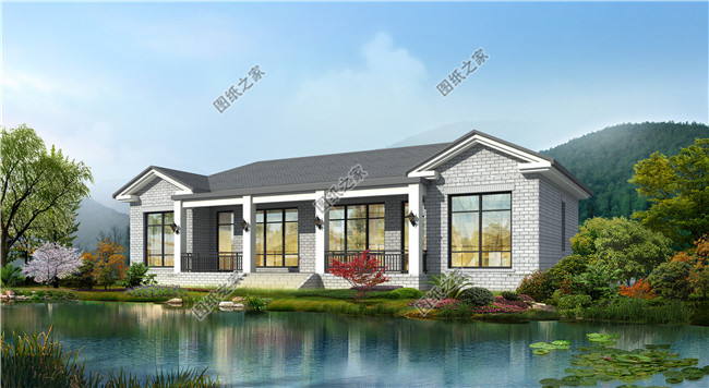 經(jīng)濟(jì)實(shí)用一層雙拼農(nóng)村別墅設(shè)計圖，含外觀效果圖