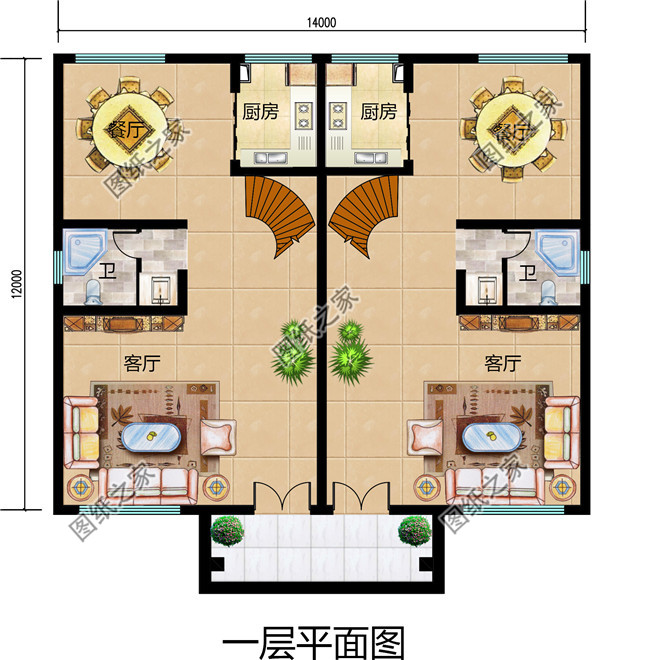 農(nóng)村簡(jiǎn)單雙拼小戶型，總面積190平方米，合理的利用了每一個(gè)空間