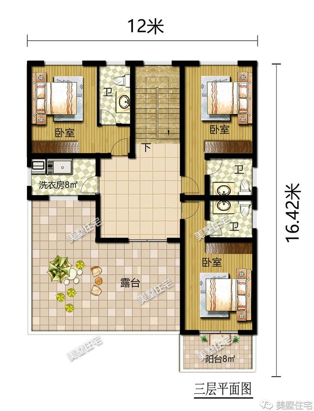 新中式風(fēng)格三層別墅四合院平面戶型圖，霸氣
