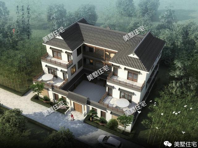 新中式風(fēng)格三層別墅四合院平面戶型圖，霸氣