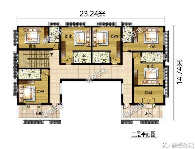 新中式風(fēng)格三層別墅四合院平面戶型圖，霸氣