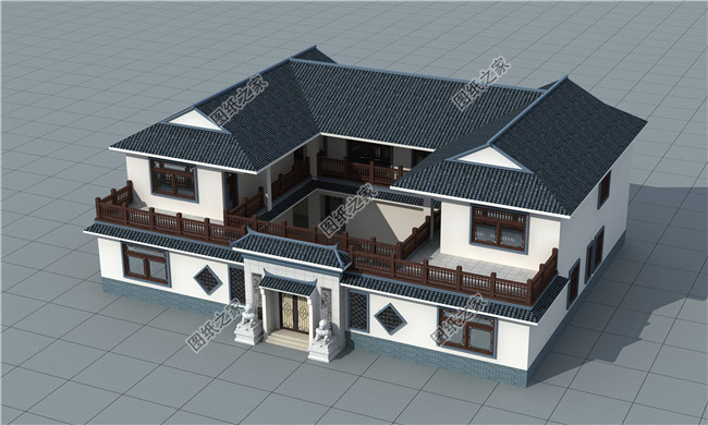 二層農(nóng)村自建四合院設(shè)計(jì)圖，外觀古樸有質(zhì)感