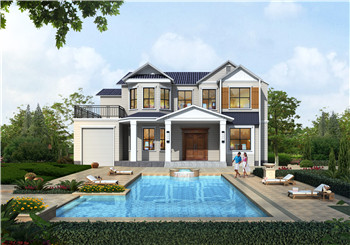 高端洋氣二層小樓別墅設(shè)計(jì)圖，帶車庫設(shè)計(jì)方案