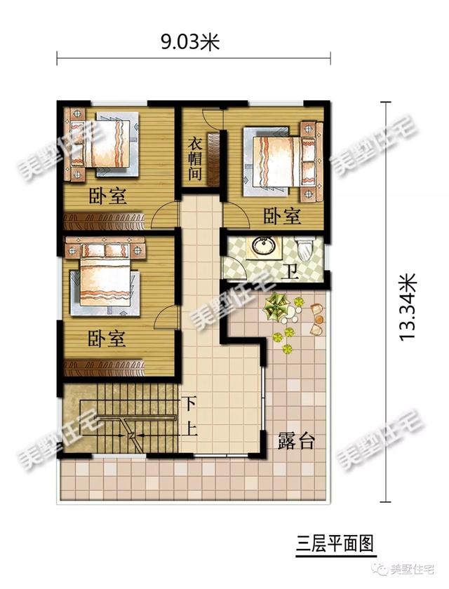 開間9米平屋頂三層小洋樓房子設(shè)計圖，時候農(nóng)村自建