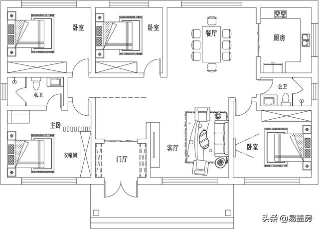 現代一層平房房子設計方案，四間好戶型
