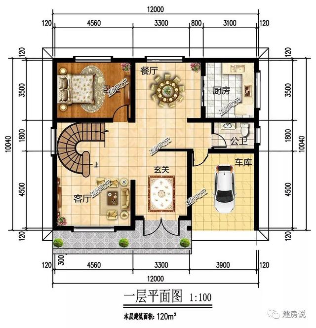 占地120平、32萬就能建好的現(xiàn)代風別墅三層戶型圖