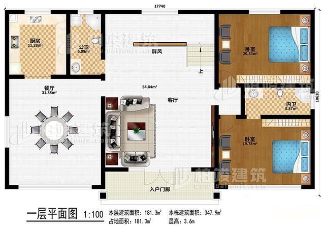 三開間2層農(nóng)村別墅設(shè)計(jì)圖，占地180平米