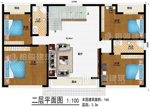 三開間2層農(nóng)村別墅設(shè)計(jì)圖，占地180平米