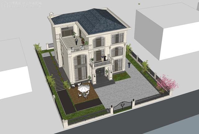 面寬14.0米進深13.5米三層大落地窗別墅圖，好看