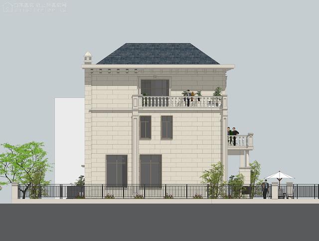 面寬14.0米進深13.5米三層大落地窗別墅圖，好看