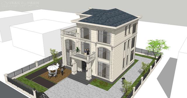 面寬14.0米進深13.5米三層大落地窗別墅圖，好看
