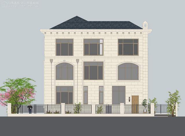 面寬14.0米進深13.5米三層大落地窗別墅圖，好看