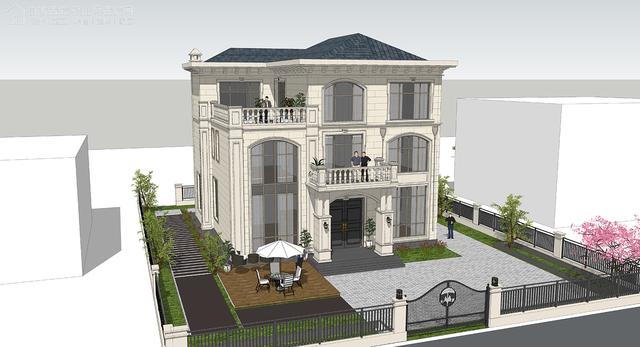 面寬14.0米進深13.5米三層大落地窗別墅圖，好看