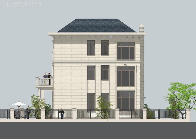 面寬14.0米進深13.5米三層大落地窗別墅圖，好看