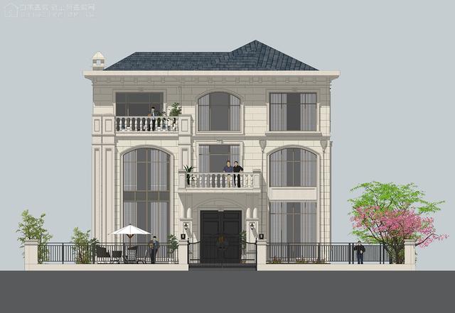 面寬14.0米進深13.5米三層大落地窗別墅圖，好看