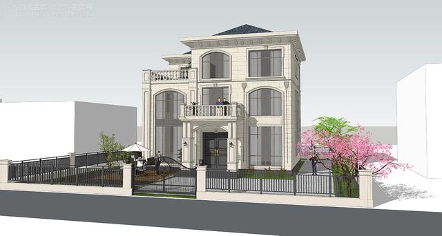 面寬14.0米進深13.5米三層大落地窗別墅圖，好看