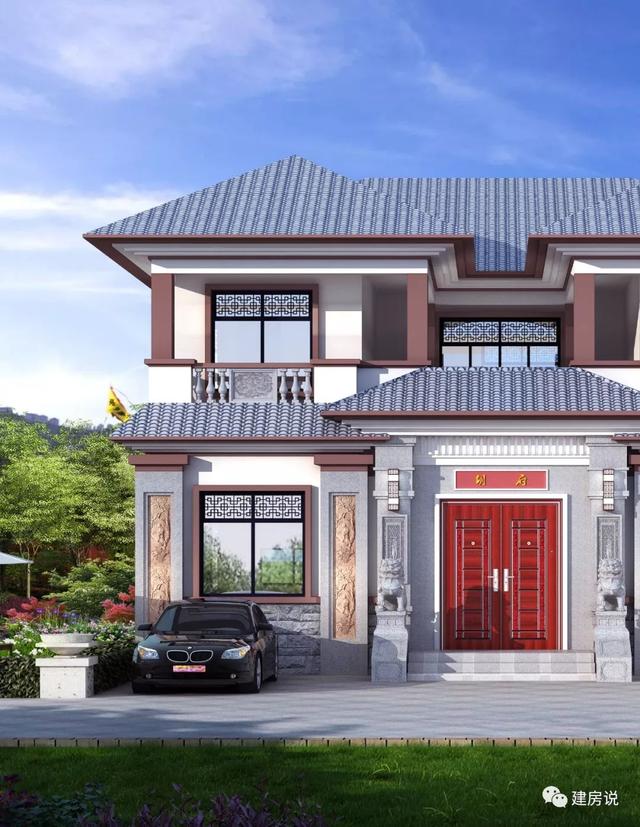 面寬12米的新中式帶內(nèi)院別墅設(shè)計(jì)圖，類四合院風(fēng)格