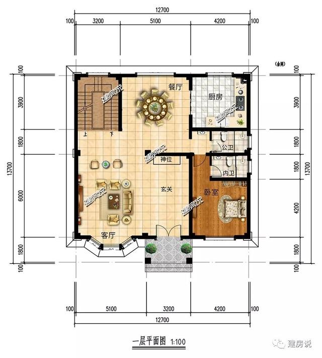 面寬12米的復(fù)式樓設(shè)計(jì)圖，挑空大客廳