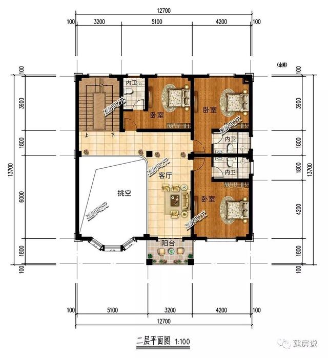 面寬12米的復(fù)式樓設(shè)計(jì)圖，挑空大客廳